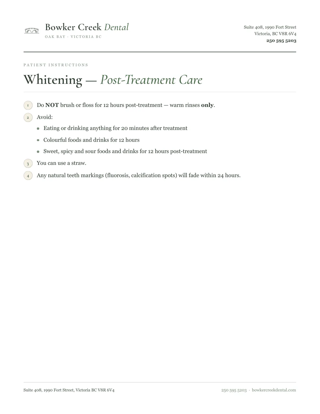 Whitening, post-treatment care handout