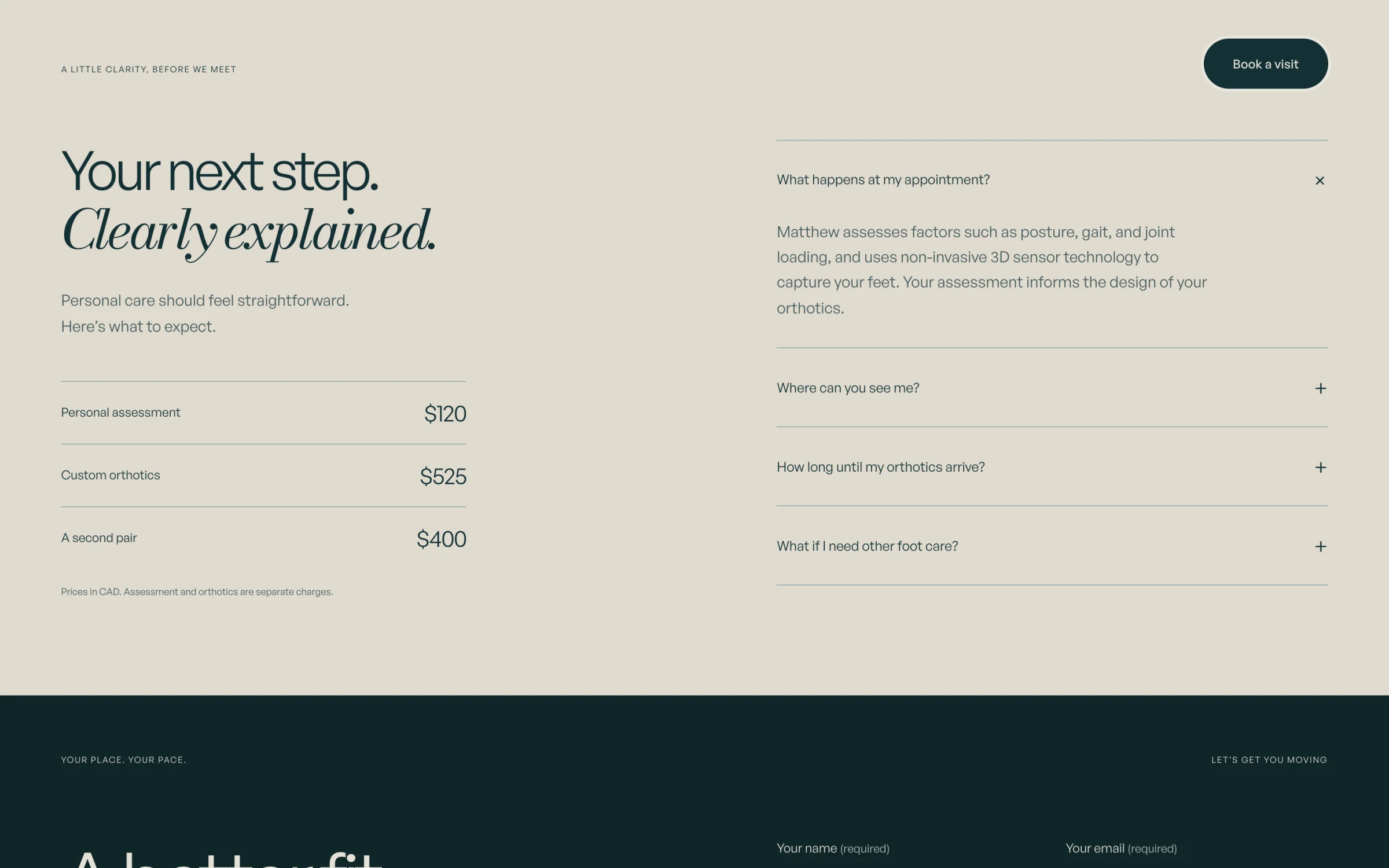Prices for the assessment and orthotics, and the questions people ask first