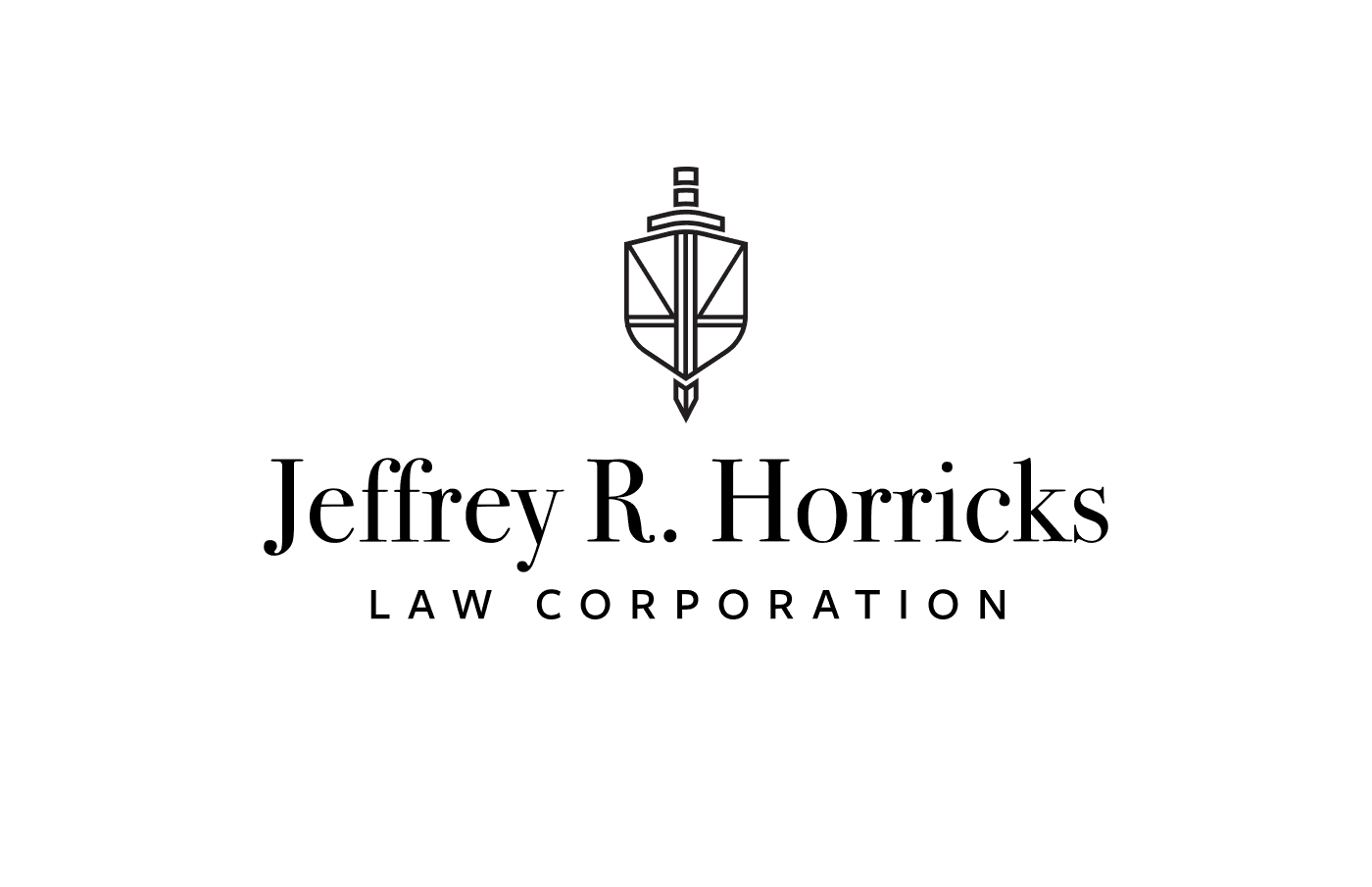 Horricks Law logomark with integrated justice symbolism