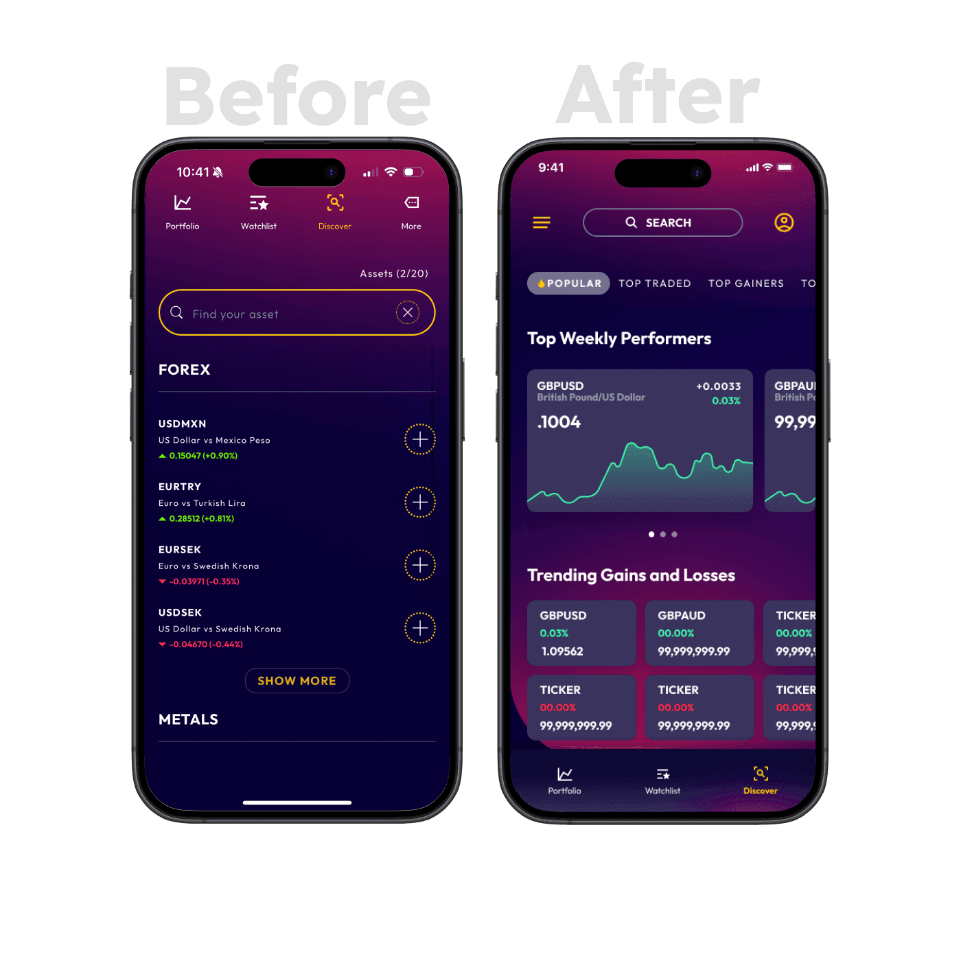 Taurex Discover with filter cards and trader-focused metrics