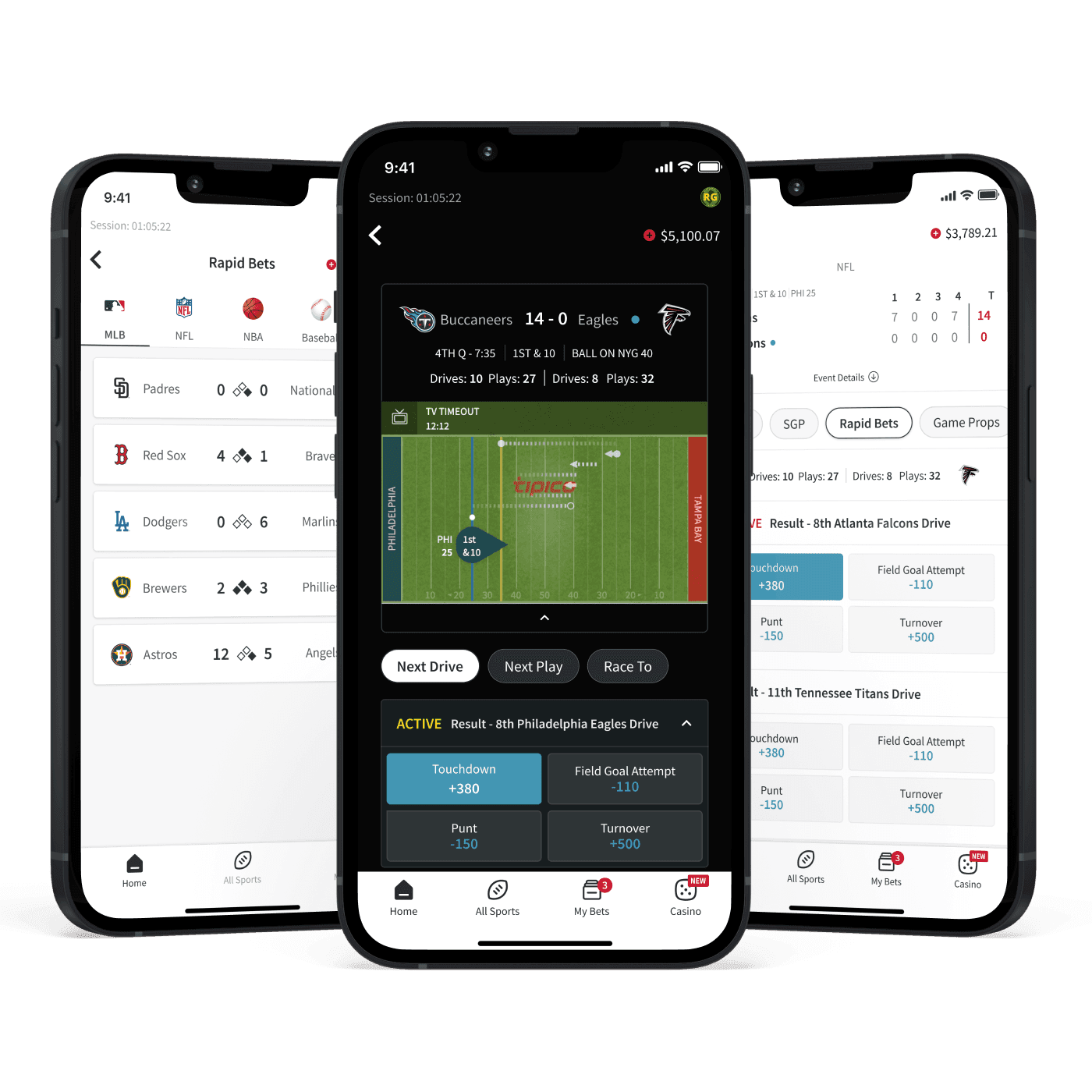 Rapid Bets in-play wagering interface