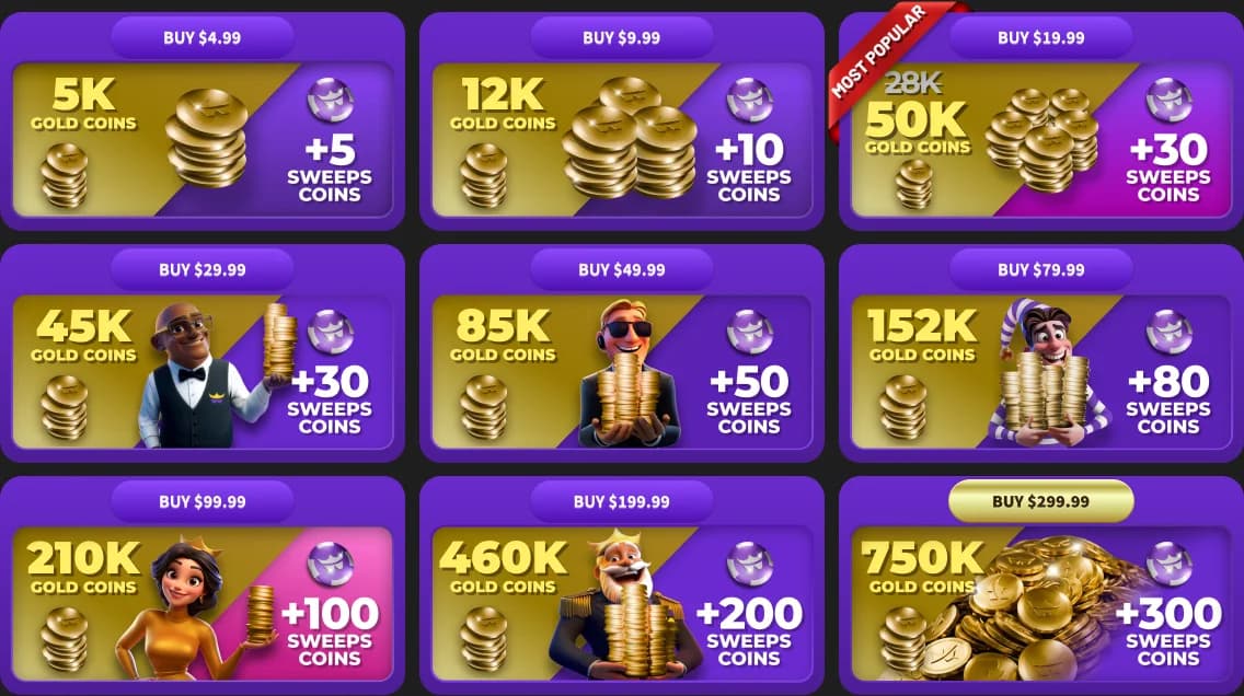 The coin store: nine bundles, each fronted by a member of the court